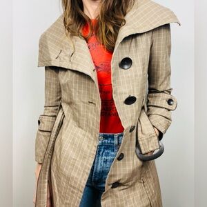 Soia & Kyo Plaid Belted Trench Coat | Size M
